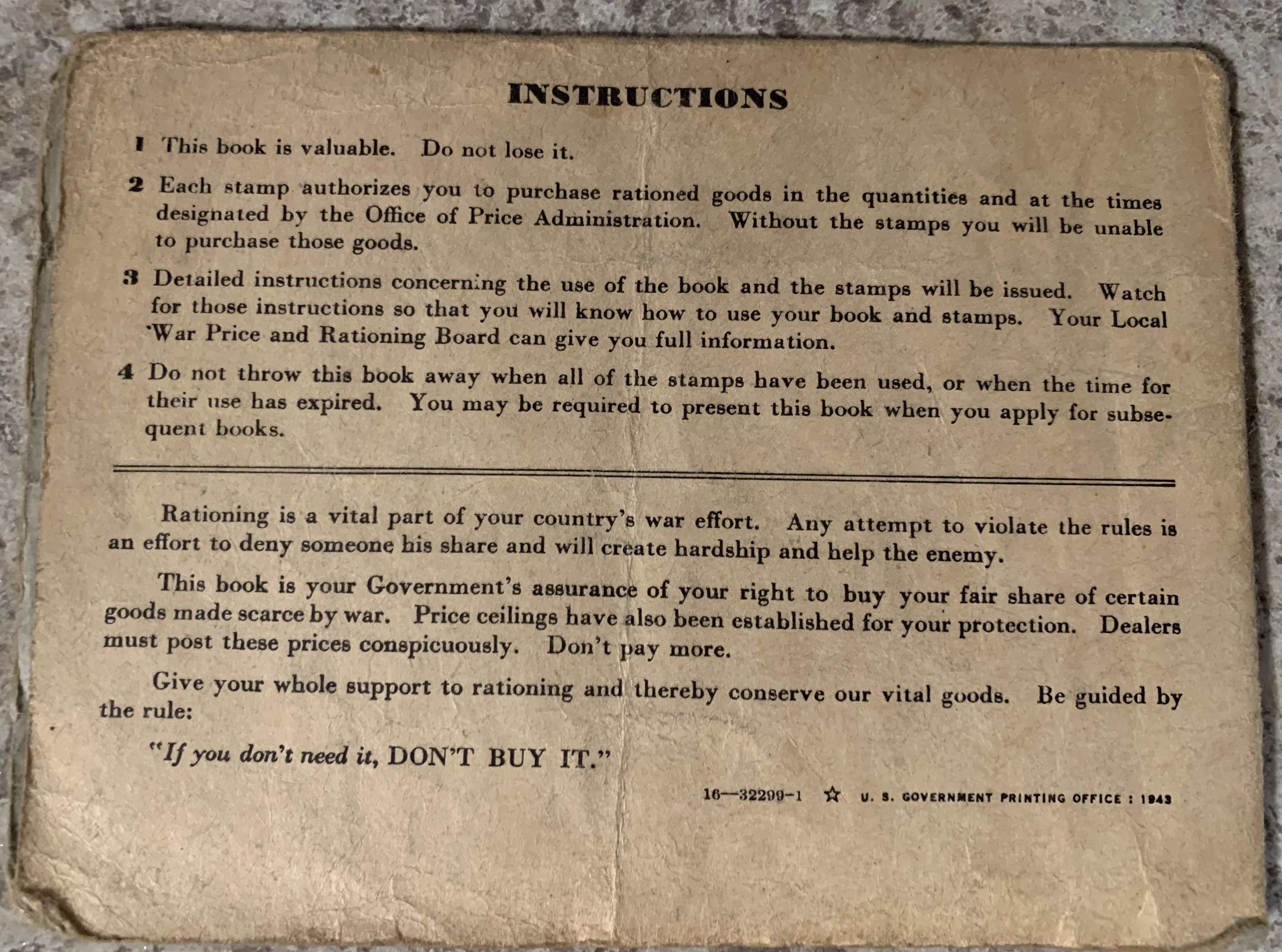 A photograph of a War Ration Book's instructions